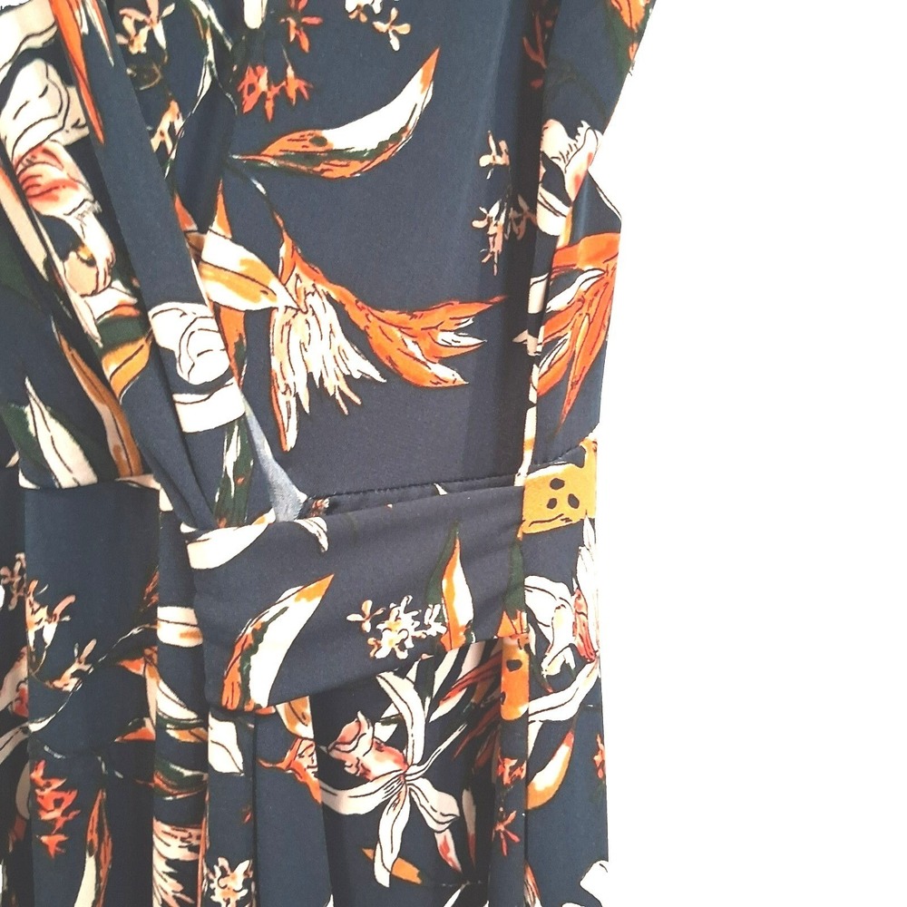 Hail3y:23 Tropical Floral Faux Wrap Midi Dress XL Dark Teal Summer Vacation - Picture 4 of 11